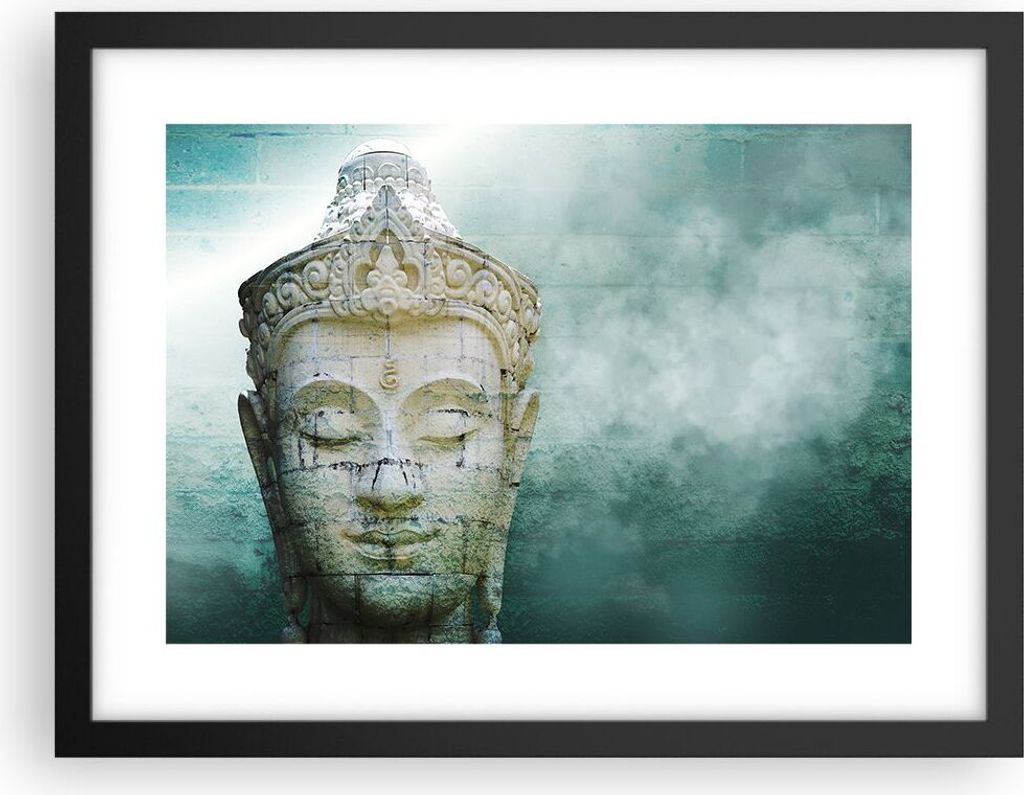 Gerahmtes Poster - Schwarzer Rahmen - Buddha Grafik Türkis - 40x30 cm - Wand Bild - Wanddeko - Wandbilder - Kunstposter - Wandposter - Bilderrahme...