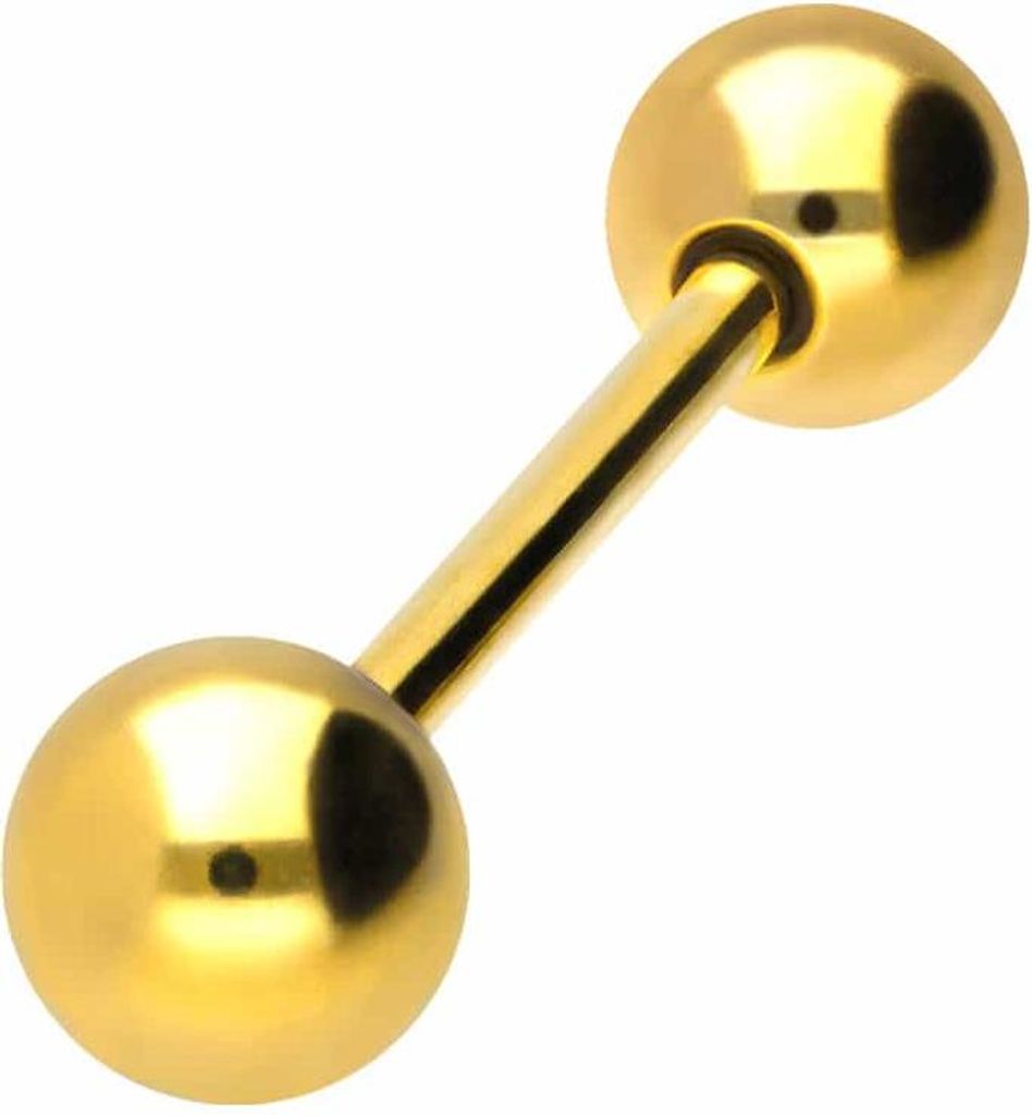 Zungenpiercing, Intim-Piercing Titan Barbell Gold Stablänge: 14mm + Stabstärke: 1,6mm + Kugelgröße: 6mm
