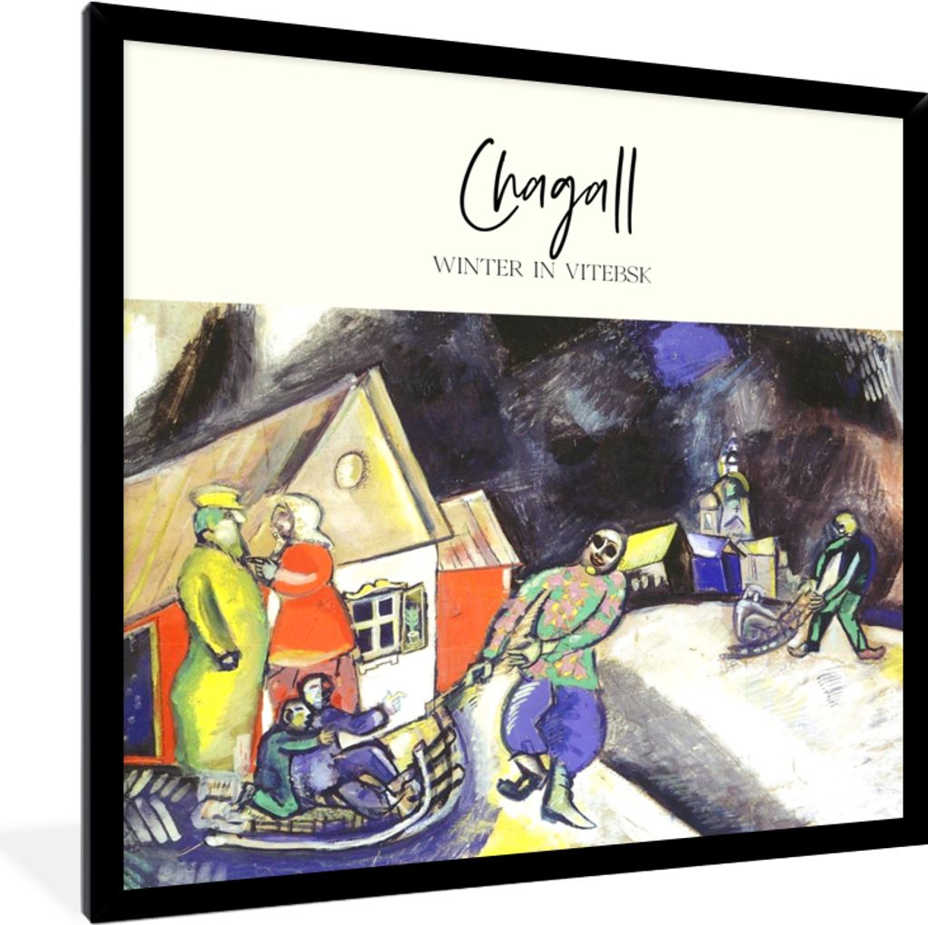 MuchoWow Gerahmtes Poster Chagall - Winter in Witebsk - Gemälde 40x40 cm - Poster mit Schwarzem Bilderrahmen Wandposter Rahmen Foto Bilder - Mit...