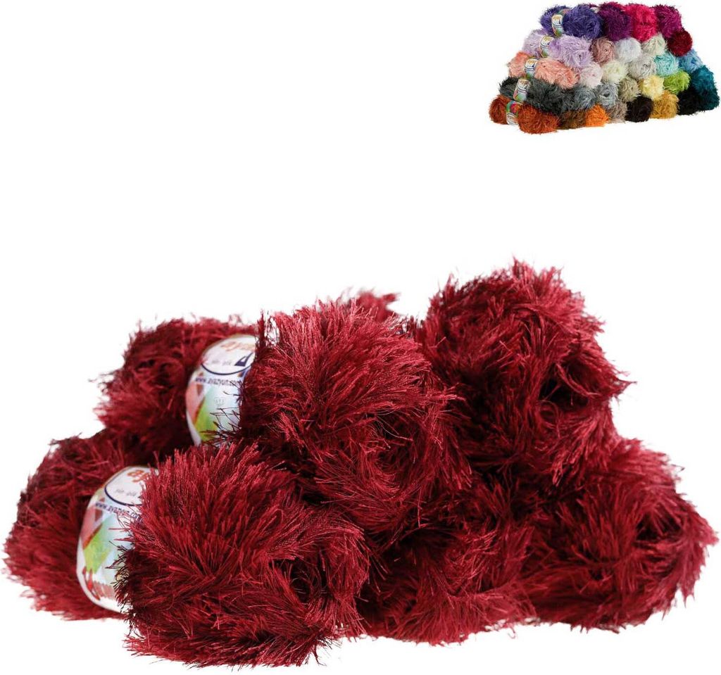 5 x 100g Strickgarn Yumos Fransenstrickgarn karminrot