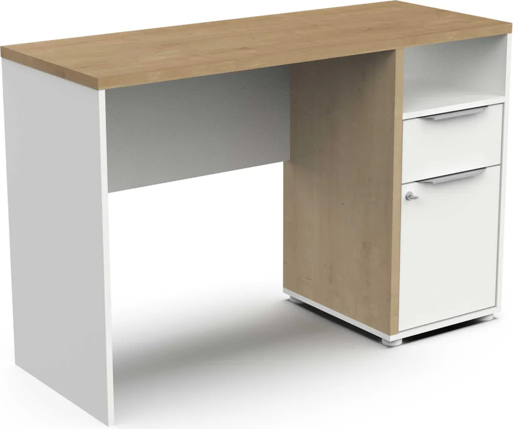 Bureau de Travail avec Rangement Intégré Chêne et Blanc Mat ACCESS