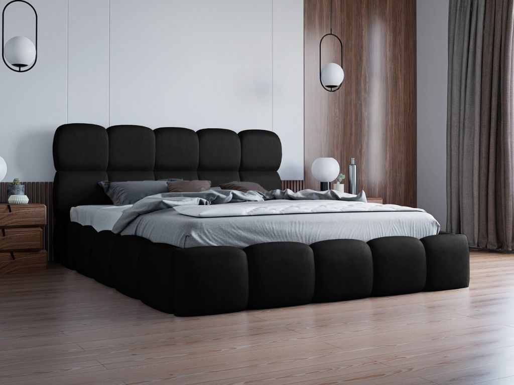 ADIDAR Verso Polsterbett 180x200cm Doppelbett Metalrahmen mit hydraulischen Wagenhebern Lattenrost Bettkasten (Schwarz - Amor Velvet 4322)