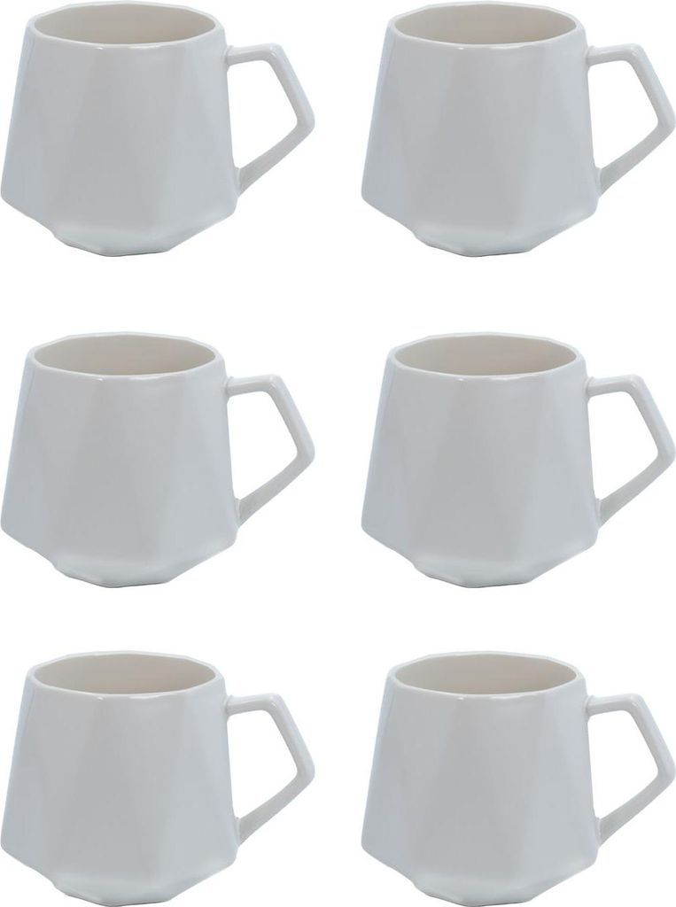 Intirilife 6x Kaffee Tasse in Feinschliff Optik in Weiß mit 350 ml Füllmenge - 13 x 10.5 x 9.2 cm - Tee Tasse Becher mit Henkel Trinkbecher für ...