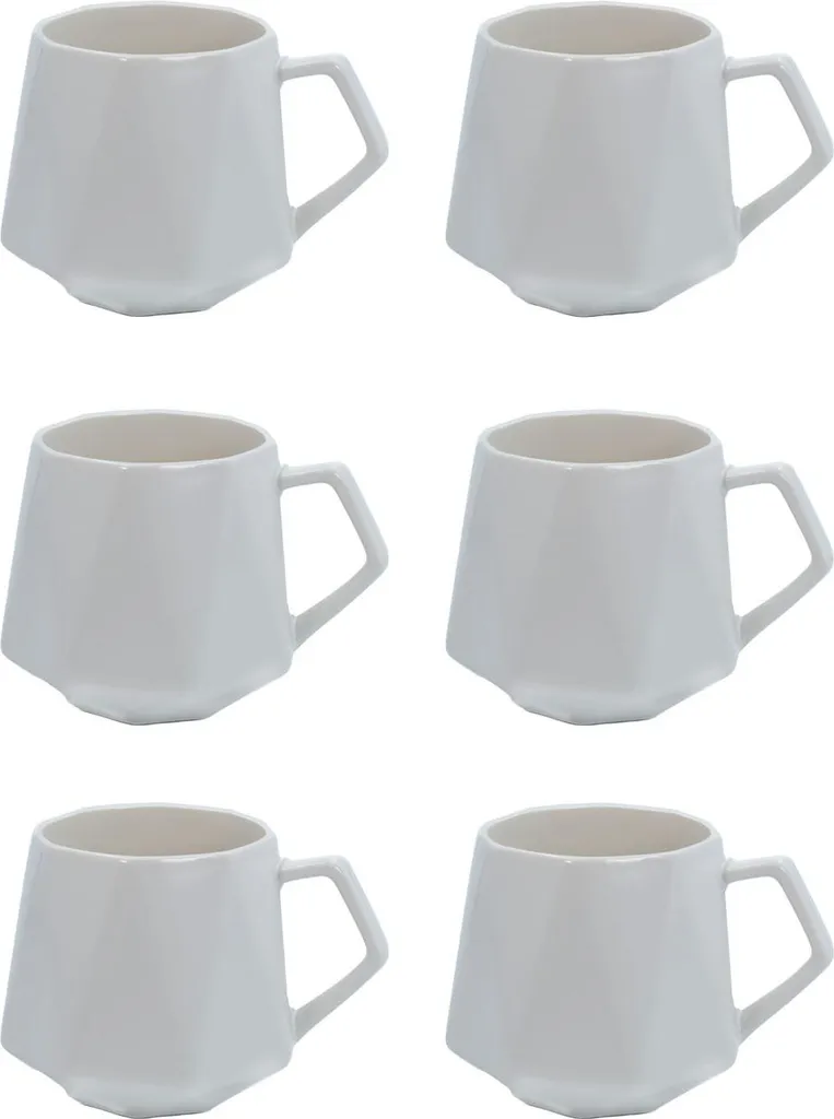 Intirilife 6x tazza da caffè in bianco con capacità di 350 ml - 13 x 10,5 x 9,2 cm - Tazza da tè con manico Tazza da bere per caffè, tè, latte, cacao e molto altro ancora