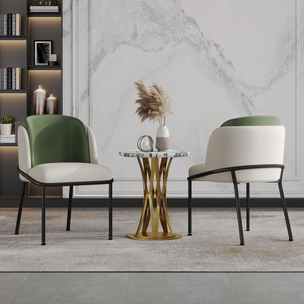 Fortuna Lai 2 St Moderner Stuhl mit Schrägstuhlbein und Verstellbare Füße , Ideal für Wohnzimmer, Offene Bürofläche, Esszimmer (Beige+Grün)