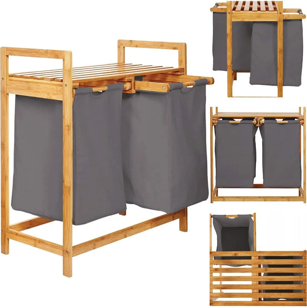 Cesto Portabiancheria Ecologico in Bambù 73x64x33 - Grigio Scuro