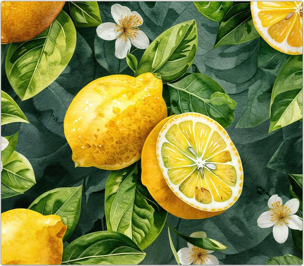 Spritzschutz Herdabdeckplatte Schneidebrett aus Glas Zitronenmuster 1-Teilig (60x52cm)