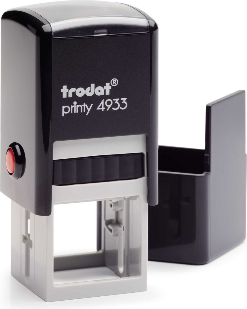 Trodat PRINTY 4933, max. 7zeilig, 25X25 mm, Gehäuse schwarz, individuelle Stempelplatte mit Ihrem Wunschtext, Stempelkissen schwarz