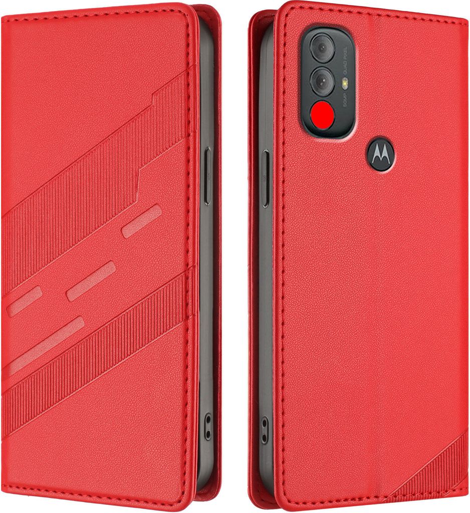 Hülle für Motorola Moto G Power 2022, Kunstleder Brieftaschen Handyhülle mit Kartenfach und Standfunktion Rot