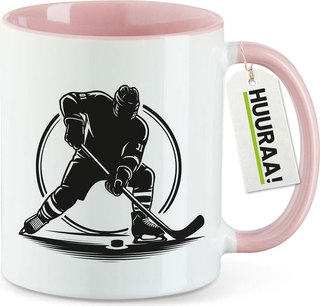 Huuraa Kaffeetasse Eishockey Hockey 330ml Rosa Keramik Kaffeebecher Geschenkidee