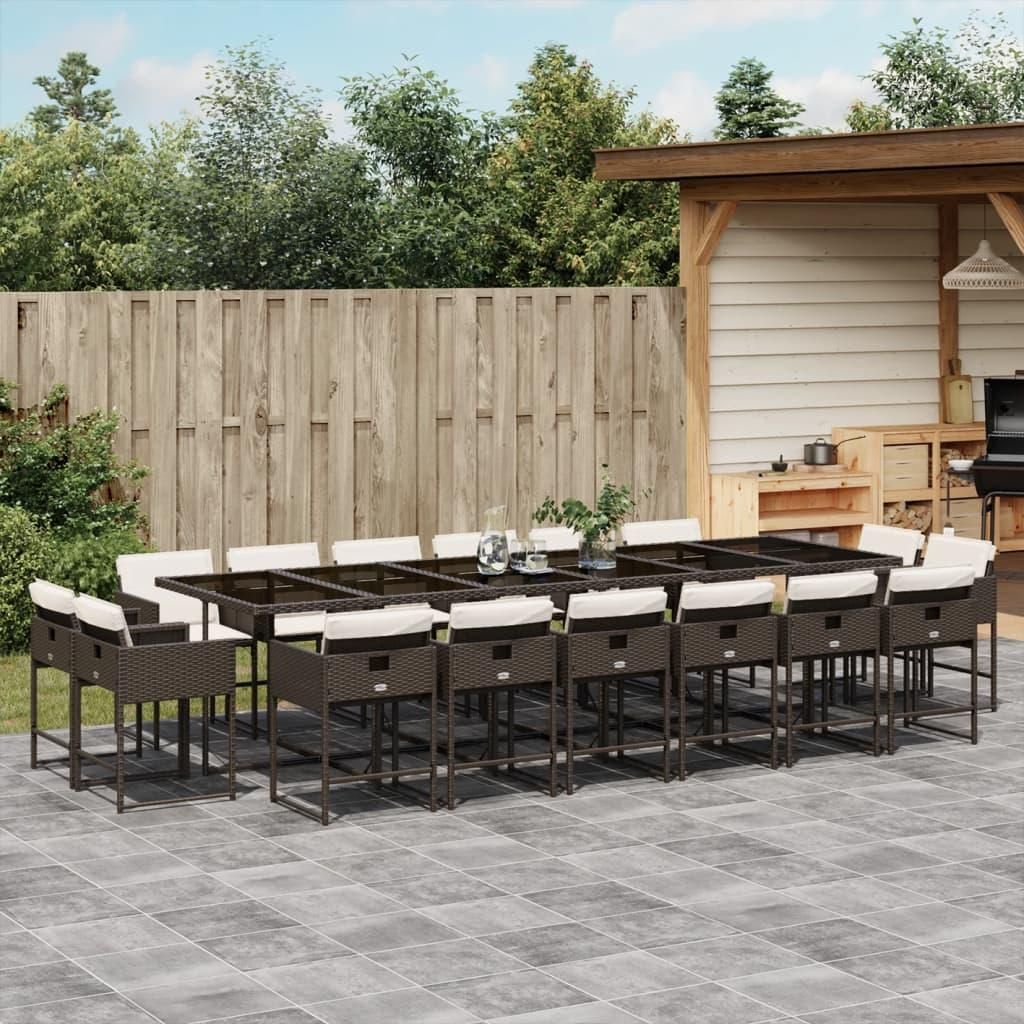 "Schlussverkauf" 17-tlg. Garten-Essgruppe UV-beständig - Sitzgruppe mit Kissen - Braun Poly Rattan C11937