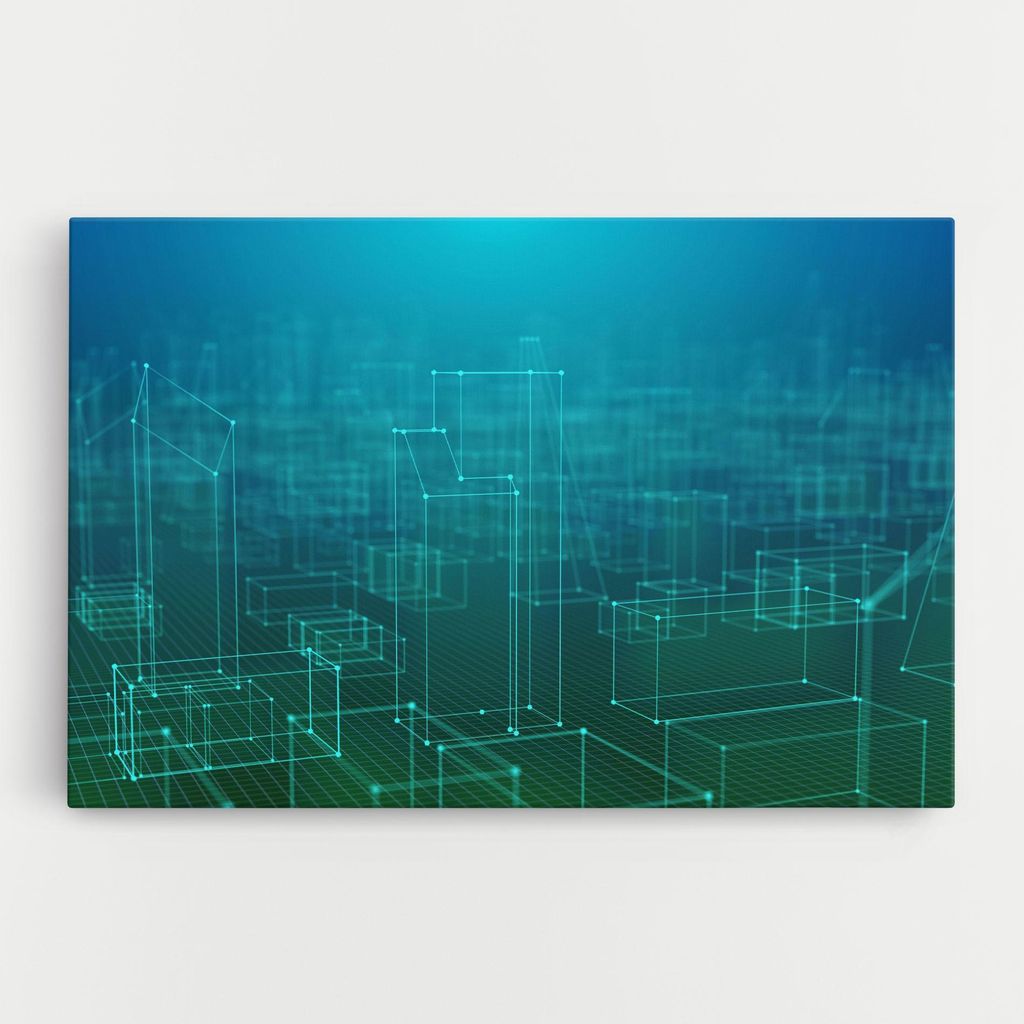 ARTHUB Leinwandbild 70x100 cm, Square Lines Connecting | Wohnzimmerdekoration, Hängende Bilder, Wanddekoration, Heimdekoration, Abstrakte, Geome...