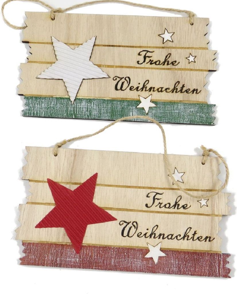 Holzschild Frohe Weihnachten I 2er Set I rot + grün I 28x0.5x10cm - 3,87 € pro Stück