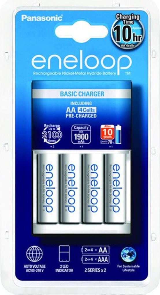 Panasonic Basic Charger Ladegerät BQ-CC51E mit 4x eneloop AA BK-3MCCE Akkus