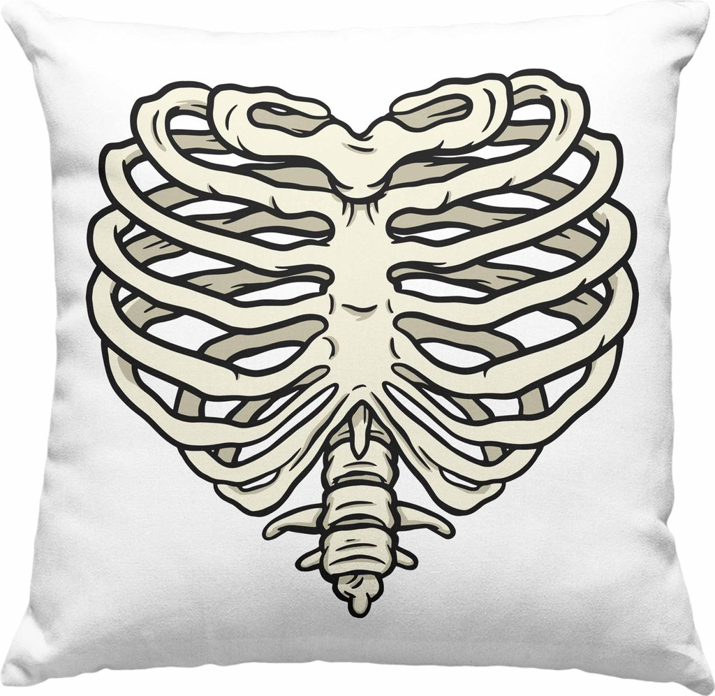 Trendation - Skelet Deko-Kissen mit Füllung 40x40 Herz Geschenk Totenkopf Valentinstag Deko-Kissen mit Füllung 40x40 mit Herz aus Skelett (Blau)