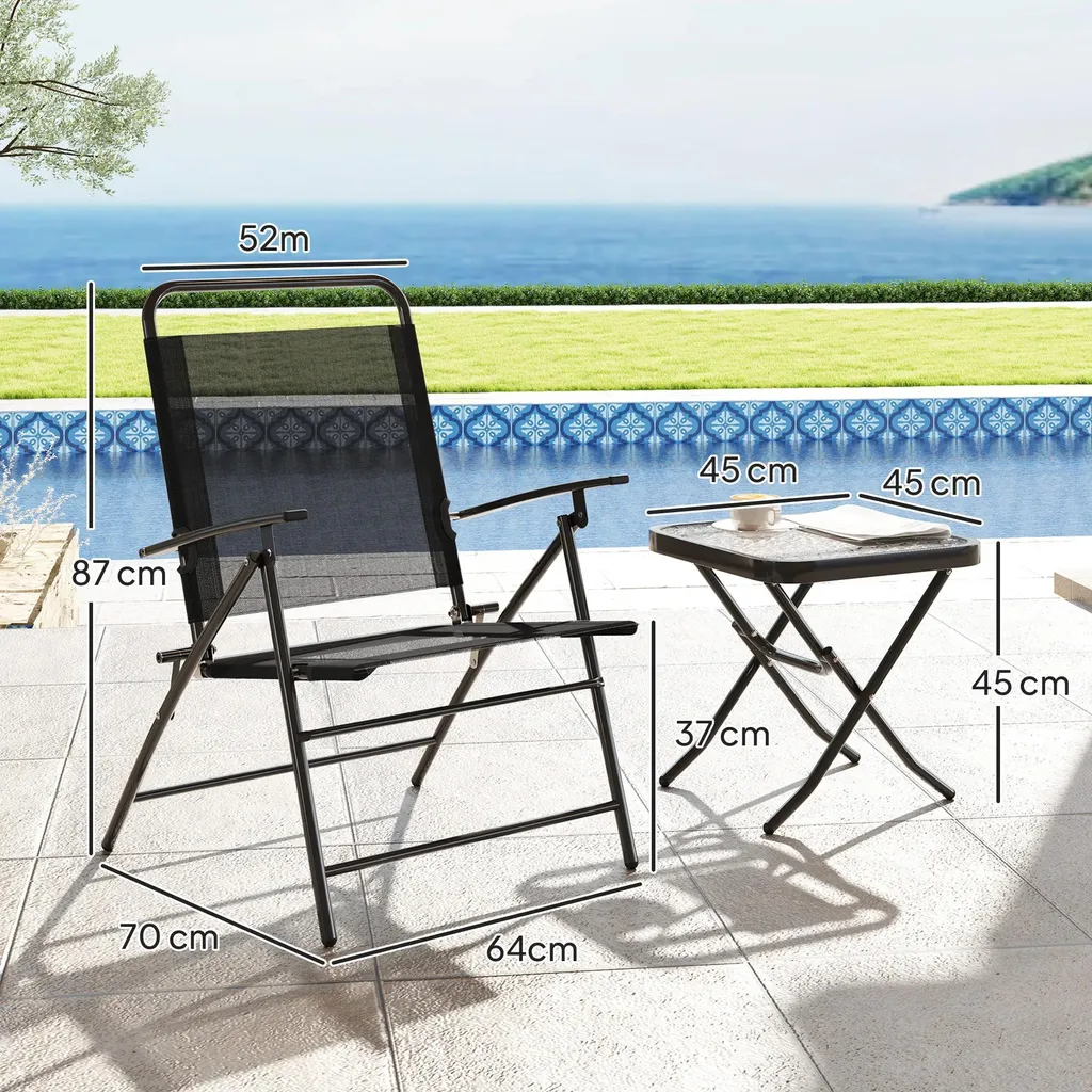 Ensemble table et chaises pour balcon noir petit espace terrasse repas - 5