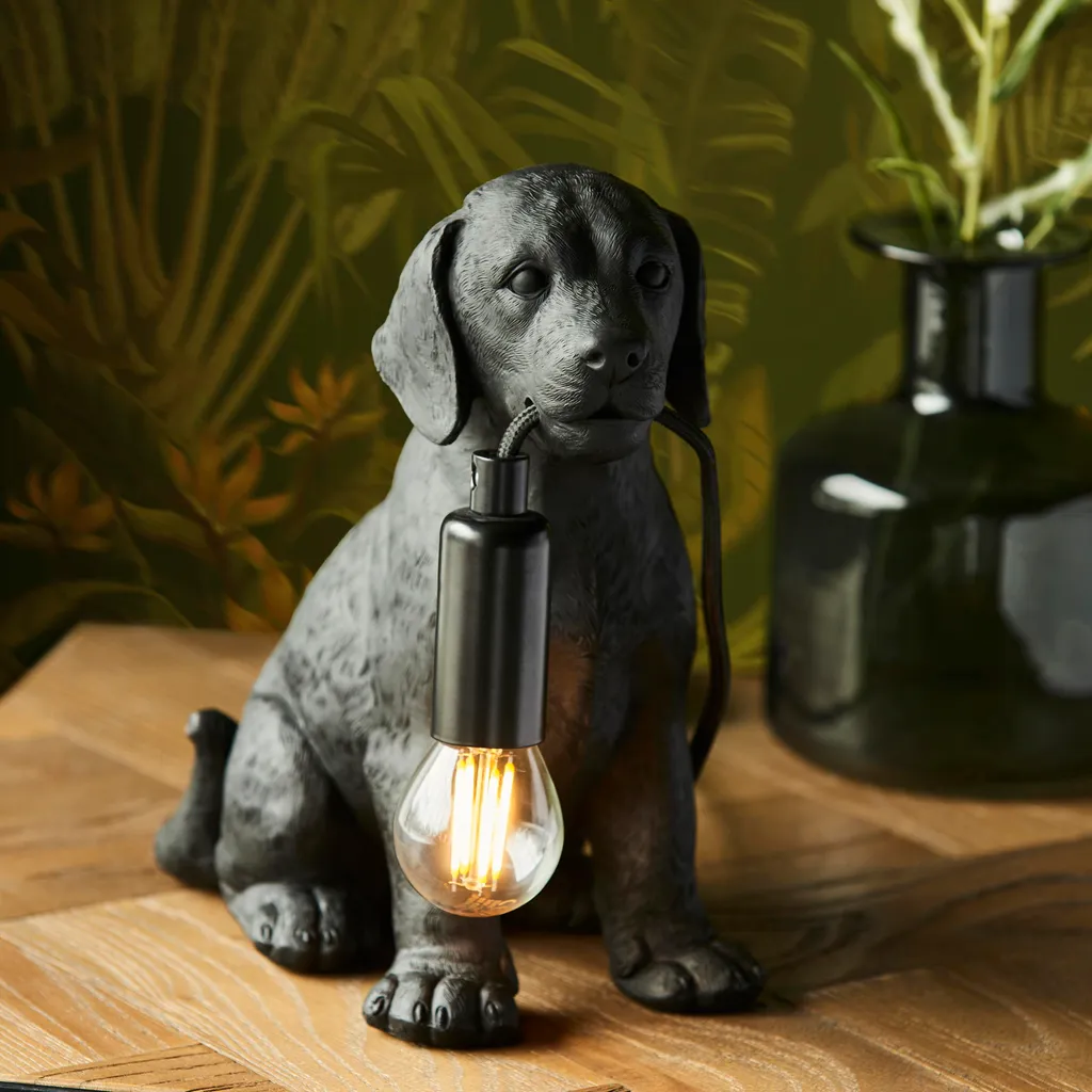Lampe de chevet enfant ou salon Labrador noir mat décoration Endon