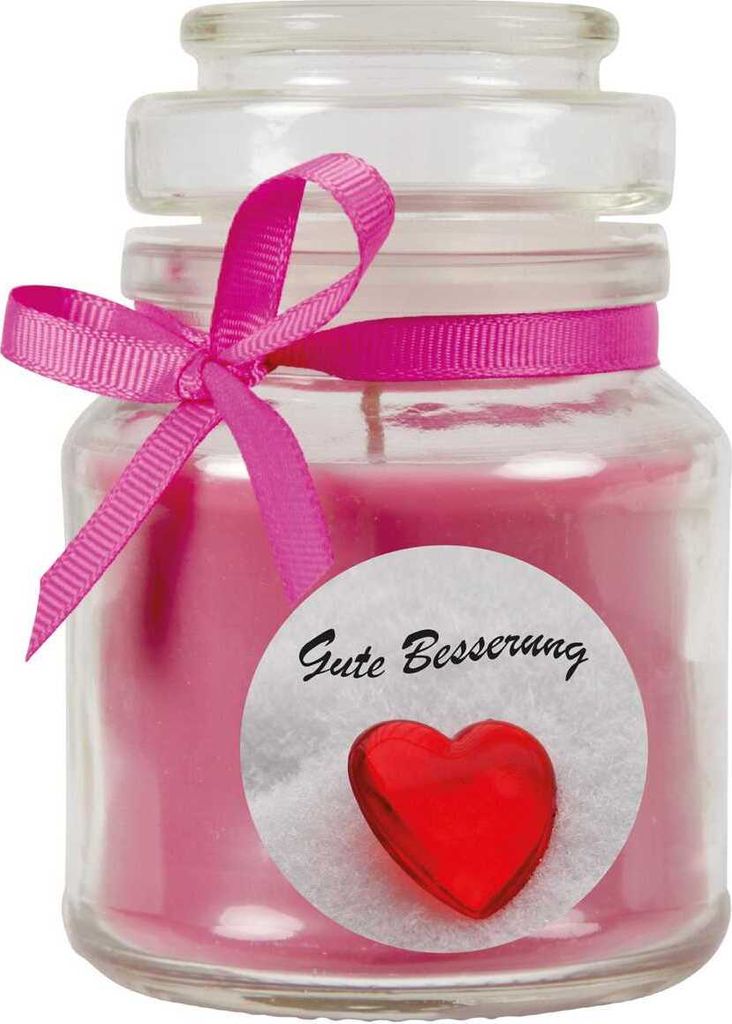 Duftkerze im Bonbonglas "Gute Besserung", Duft: Lavendel ( Lila ), 120g - Brenndauer bis zu 30 Stunden