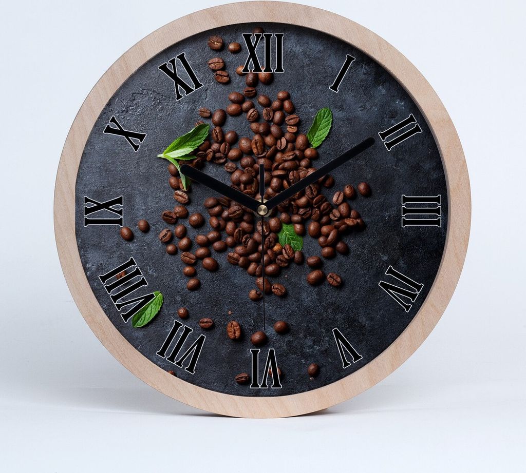 Holzuhr 20fi cm wanduhr - schwarze Spitzen - Kaffeebohnen