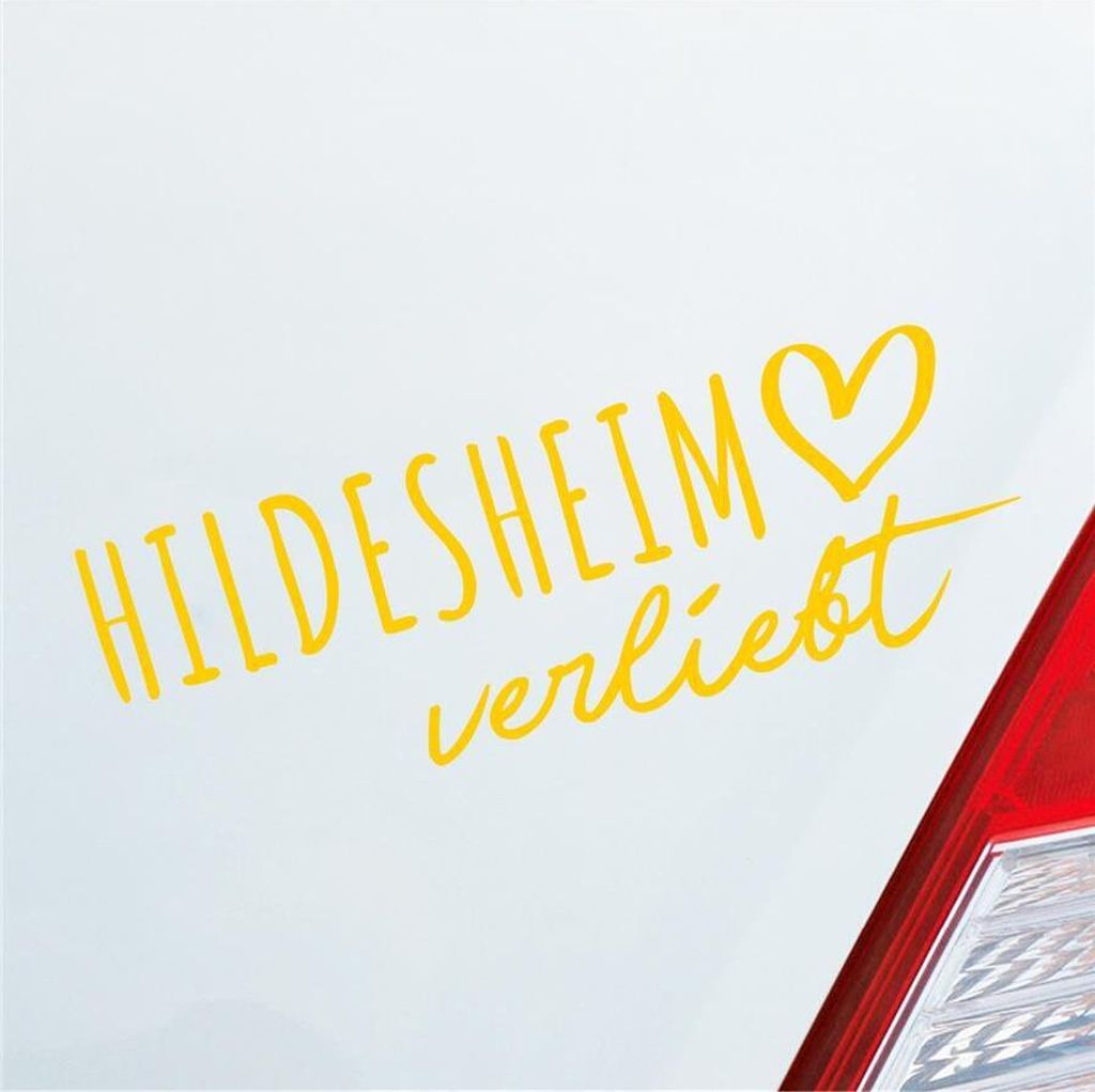 Auto Aufkleber Hildesheim verliebt Herz Stadt Heimat Liebe Car 19x7 cm Gelb Sticker Heckscheibenaufkleber
