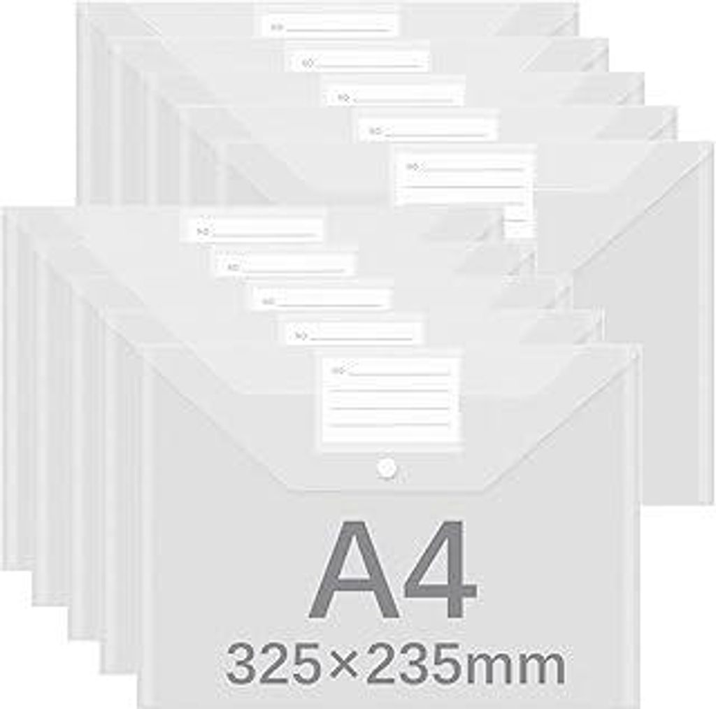 GESDYO 10 Stück A4 Kunststoffmappen, Dokumentenmappen, Umschläge, transparente Hüllen aus Kunststoff, mit Etikettenfach und Druckknopf, geeignet...