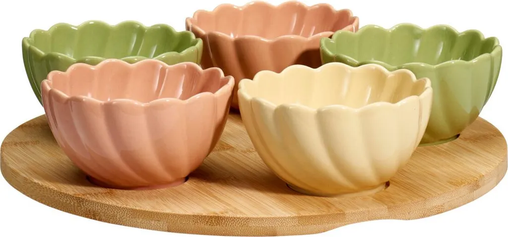 Ciotole Snack Design Fiore su Base Bambù - Set Aperitivo Elegante
