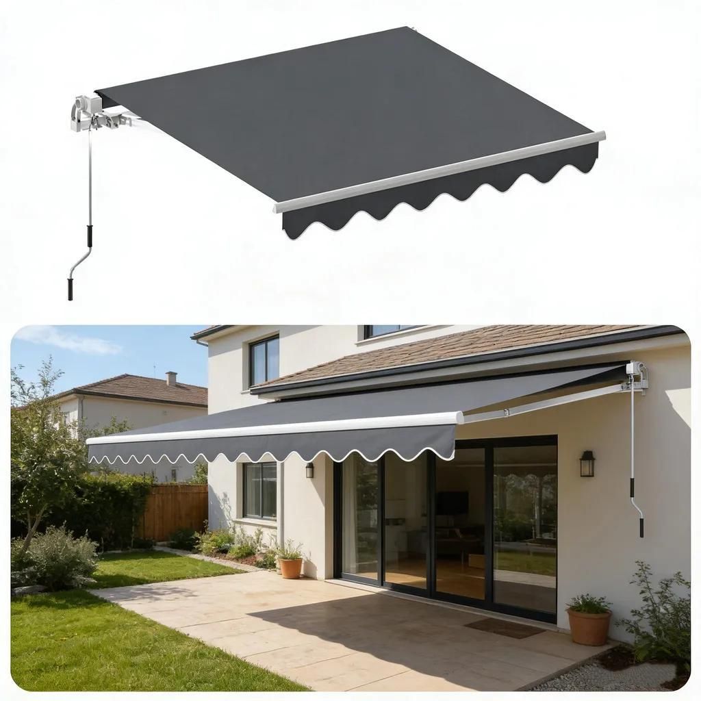 4x3m mit Handkurbel Sonnenschutz Balkonmarkise mit UV-Schutz Witterungsbeständig Winkel Einstellbar Wasserdicht Klemmmarkise für Balkon Terrasse