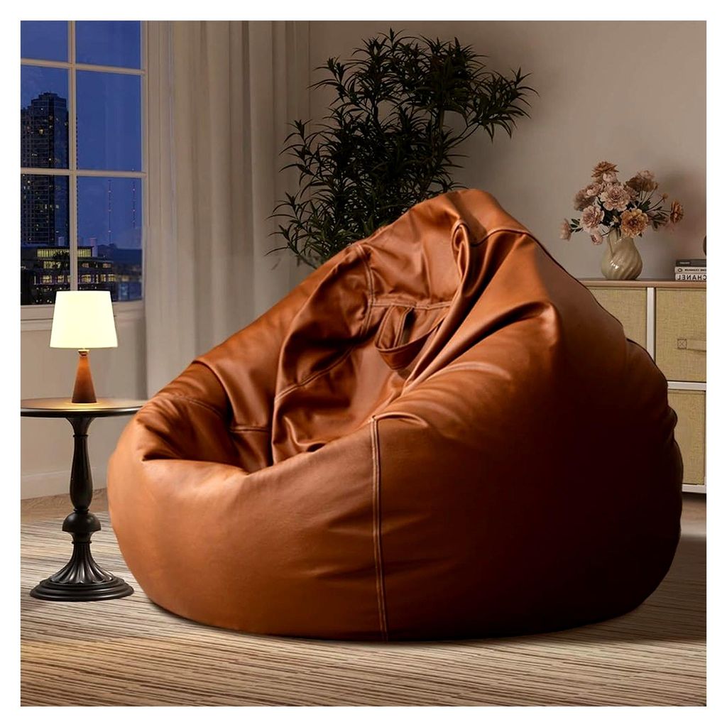 Sitzsack-Stuhlbezug aus Kunstleder – ohne Füllung – Modularer Sofasessel für Erwachsene – Ecksofa-Ersatz in Braun