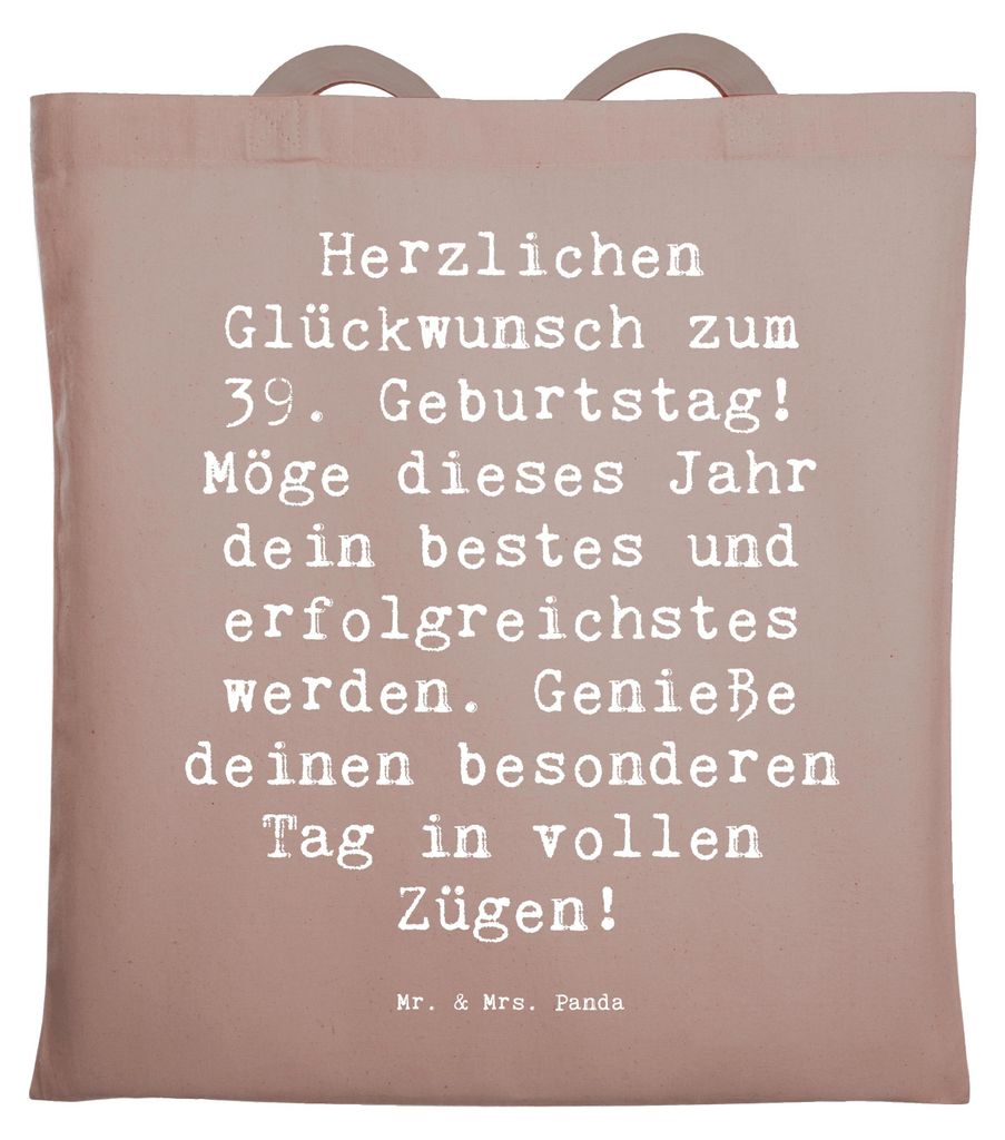 Mr. & Mrs. Panda Tote Bag Spruch 39. Geburtstag - Braun Pastell - Geschenk, genießen, Überraschung, Uni Tasche, Shopping, Geburtstagsgeschenk, Ba...