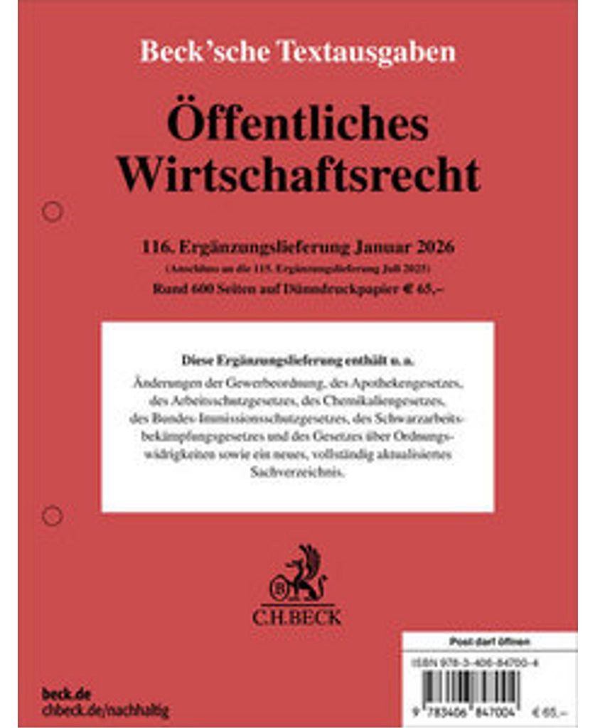 Öffentliches Wirtschaftsrecht 116. Ergänzungslieferung