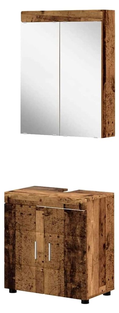 Badezimmermöbel-Set mit Regal Tulum aus Altholz und Holzwerkstoff, Hängeschrank für Aufbewahrung von Make-up und Hygieneartikeln