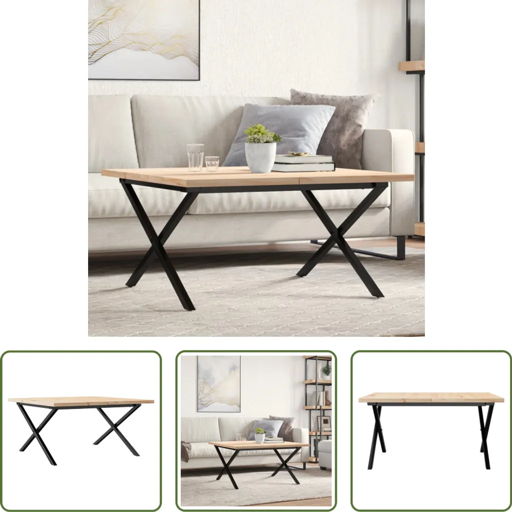 Tavolino Design Industriale X-frame 90x90cm Pino e Ghisa | Luxury