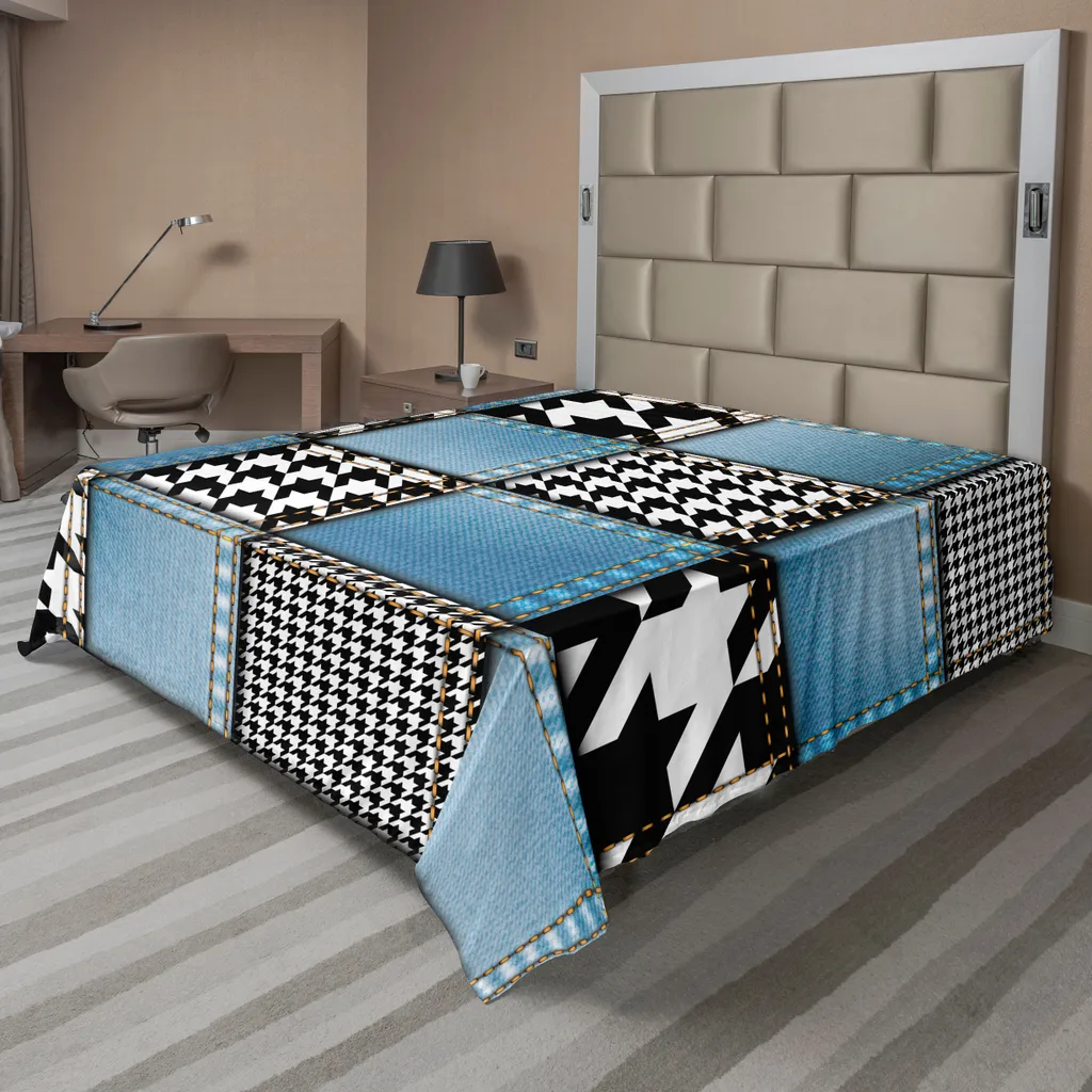 Drap Plat Doux et Confortable Motif Denim pour Décoration de Lit Moderne