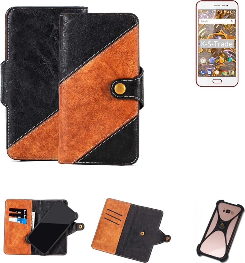 K-S-Trade Handyhülle Schutzhülle Bookstyle Case Wallet-Case kompatibel mit BQ Mobile BQ-5012L Rich Handy Cover Bumper Klapphülle schwarz hellbraun