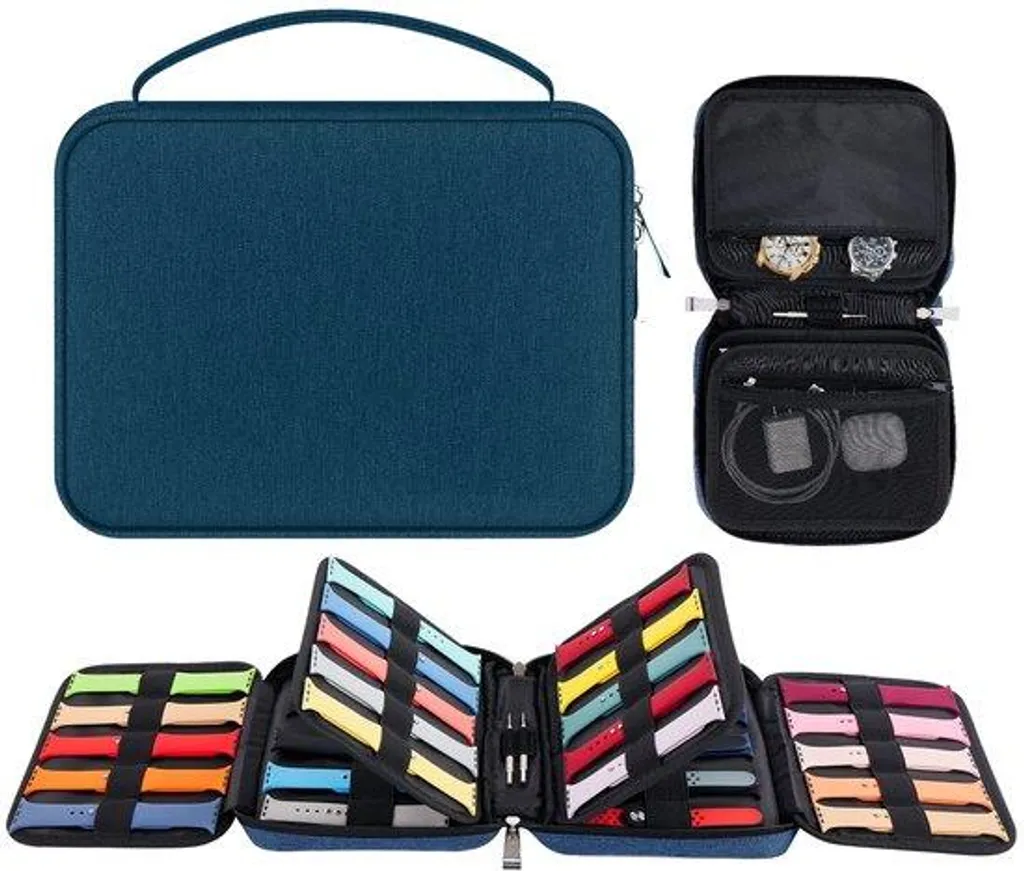 Pochette rangement bracelets montre 40 slots en nylon bleu étanche