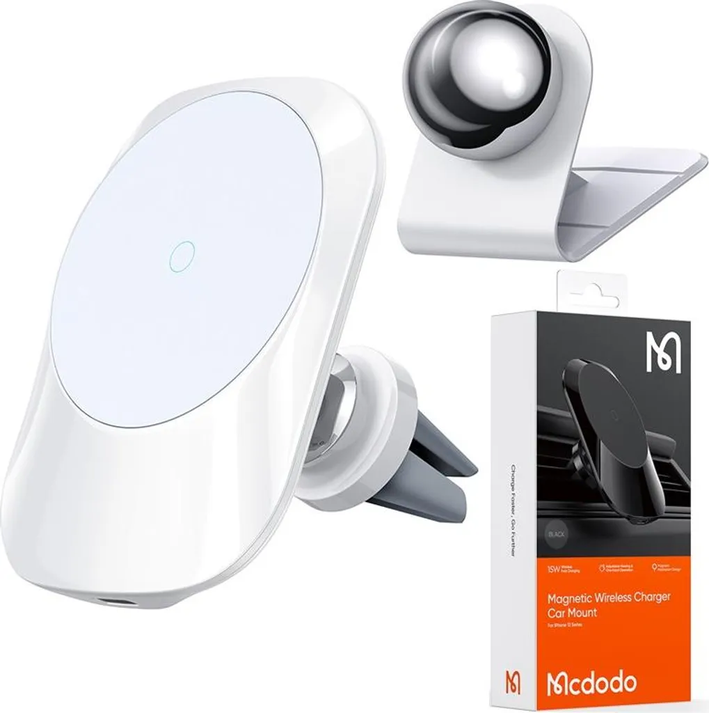 Mcdodo MagSafe Caricatore Auto iPhone 14/13/12 Bianco - Supporto Magnetico