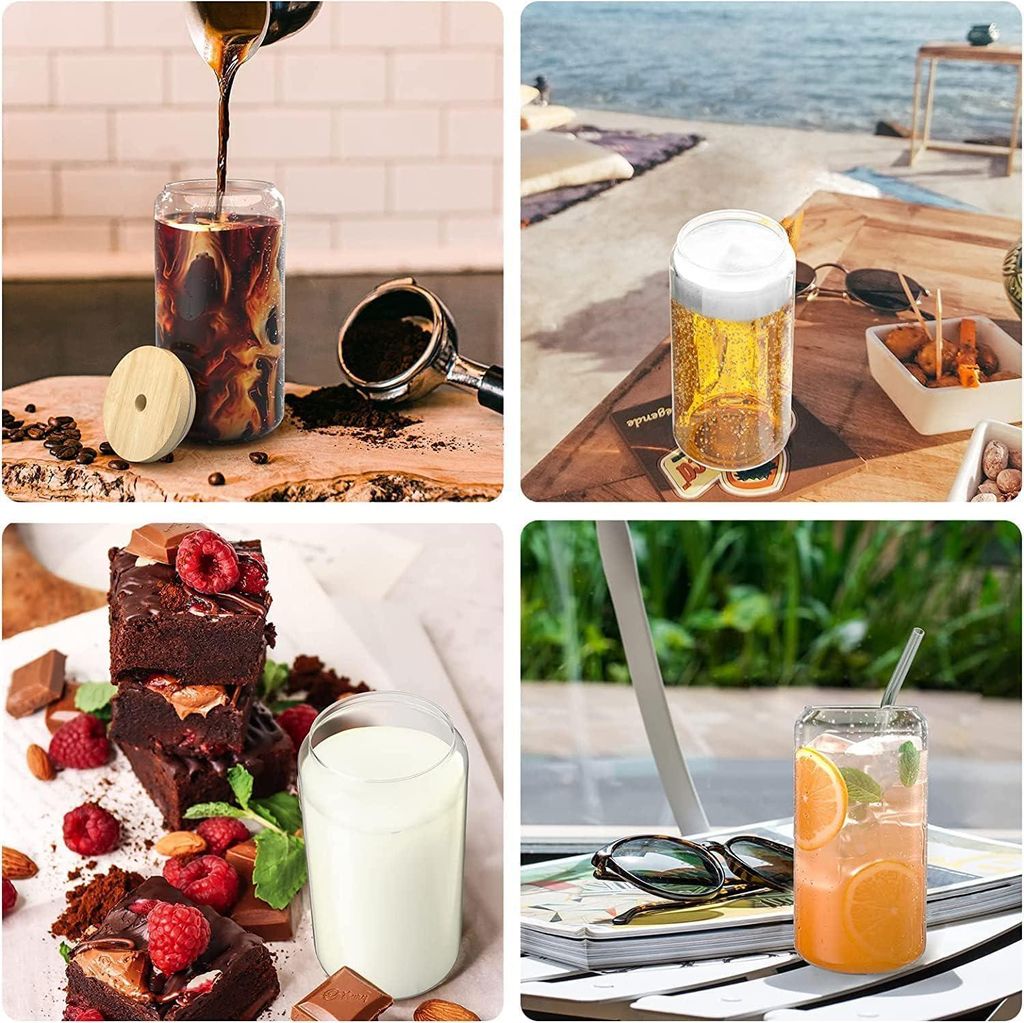 Trinkglas mit Strohhalm und Deckel - Set von 4 - Cocktailgläser - Eiskaffegläser - Biergläser in Dosenform - Longdrinkgläser - Perfektes Gesche...