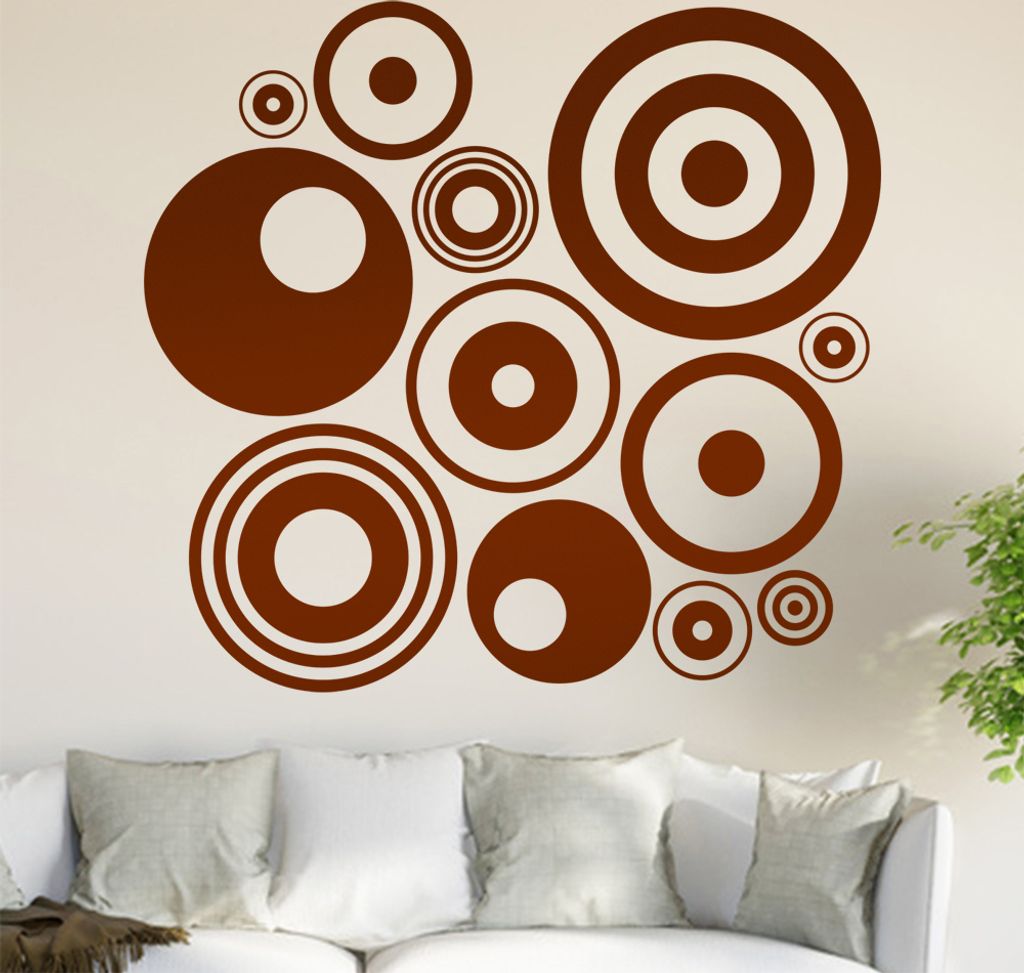 Retro Ringe Wandtattoo in 6 Größen - Wandaufkleber Wall Sticker - Dekoration, Küche, Wohnzimmer, Schlafzimmer, Badezimmer