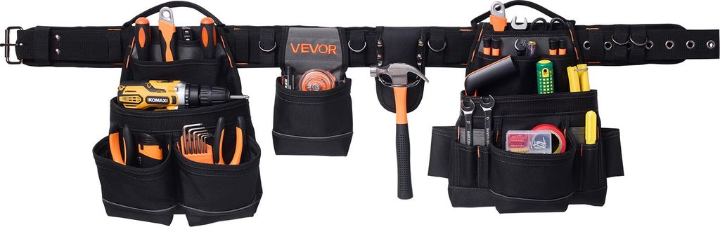 VEVOR Werkzeuggürtel, 18 Taschen, Profi-Handwerkergürtel, Hammerhalter, Werkzeughalter, Arbeitsgürtel für Elektriker, Schreiner & Bauarbeiter, ...