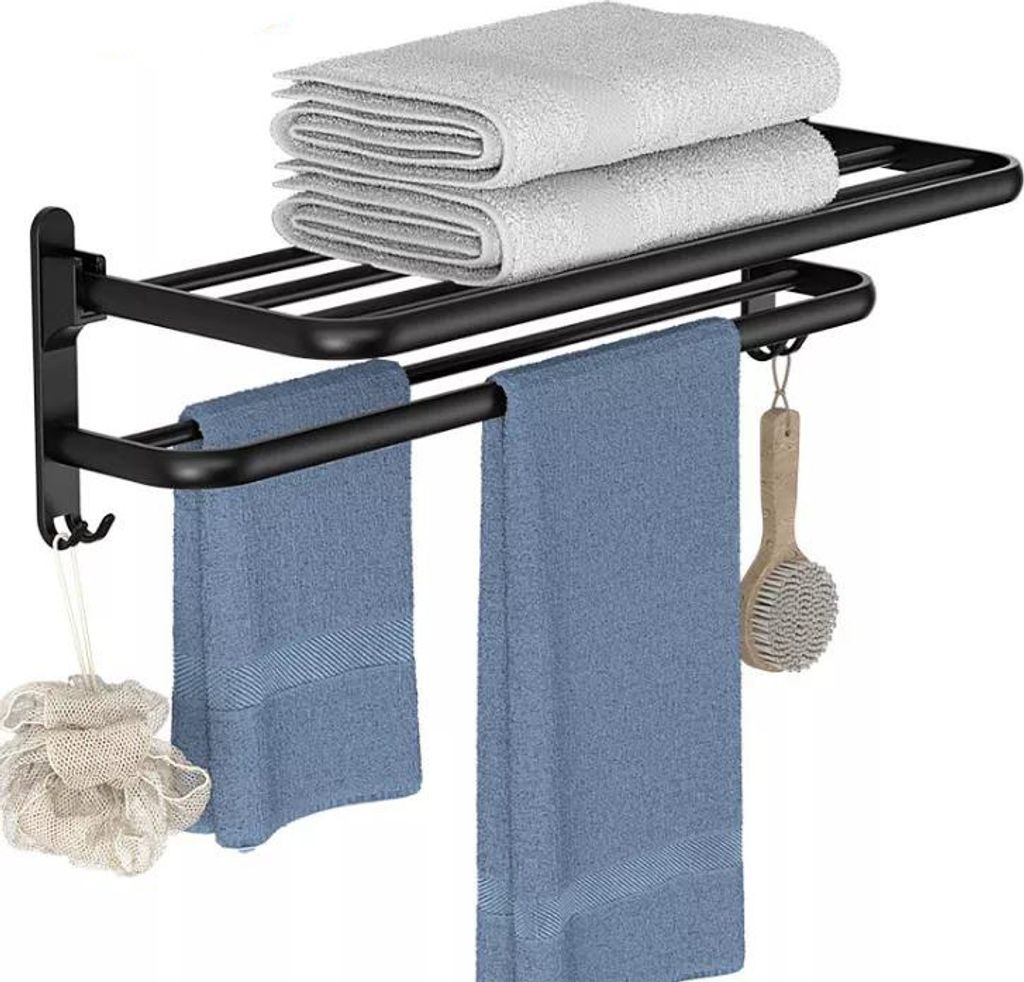 Delvant Ako Wandhandtuchhalter, Badetuchhalter, Duschtuchhalter Wandmontage, Doppelter Handtuchstange, Handtuchregal Haken für Badezimmer Schwarz