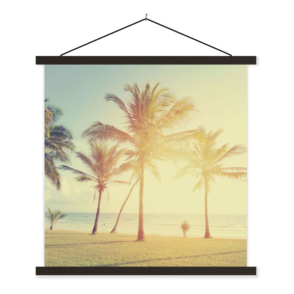MuchoWow Textilposter Meer - Palme - Sommer - Sonne - Strand 90x90 cm mit schwarzem Rahmen - Magnetisches