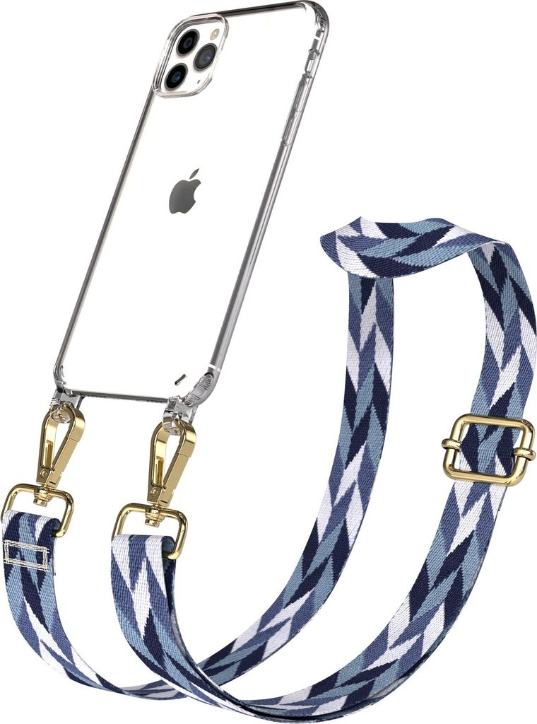 EAZY CASE Handykette - Verstellbarer Trageriemen kompatibel mit Apple iPhone 11 Pro Max, Handykordel mit transparenter Silikon-Hülle, Karabiner Go...