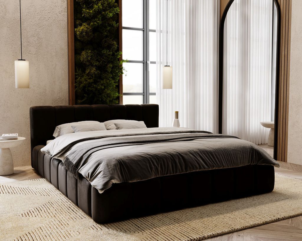 GrainGold Polsterbett Split 140x200 cm - Bett 140x200, Polsterbett mit Bettkasten - Doppelbett mit Lattenrost - Schwarz (Spark 30)