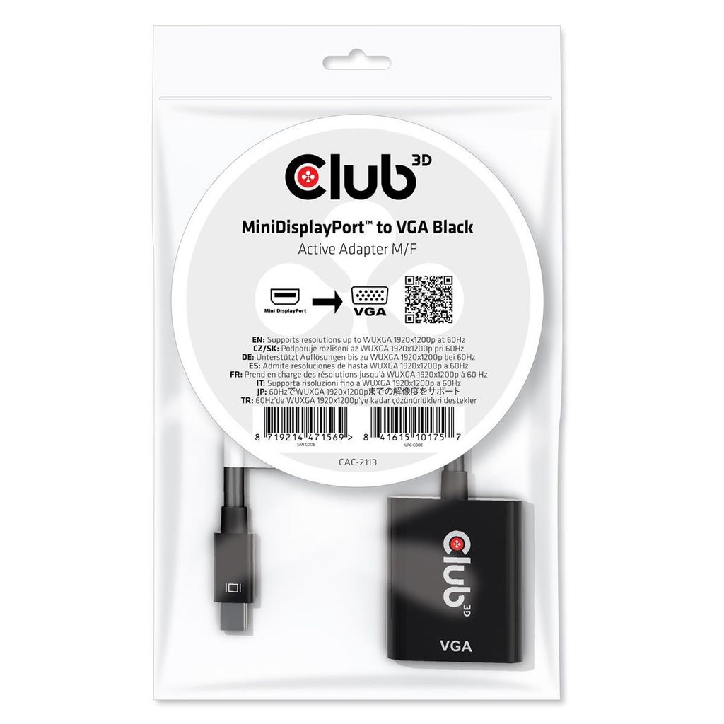 Club3D Adapter MiniDisplayport > VGA aktiv St/Bu schwarz Polybeutel