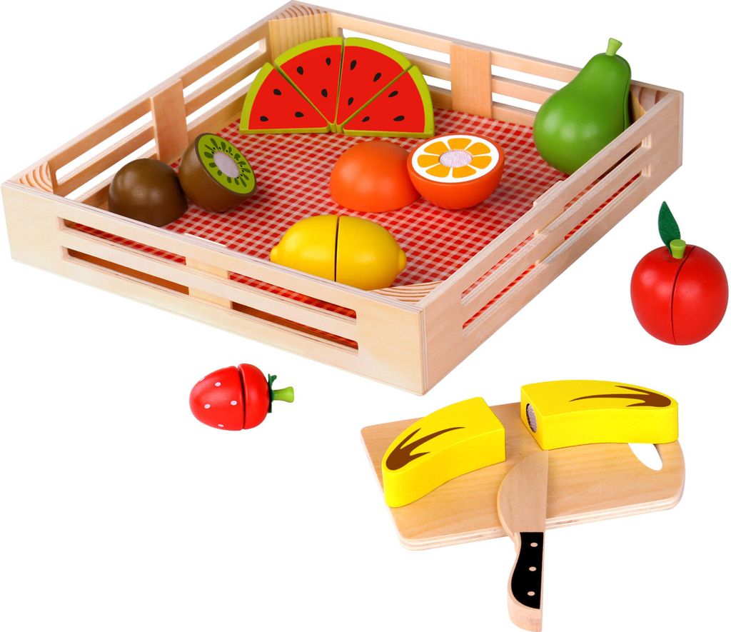 Tooky Toy Obstkiste aus Holz mit Schnittobst, 21-teilig