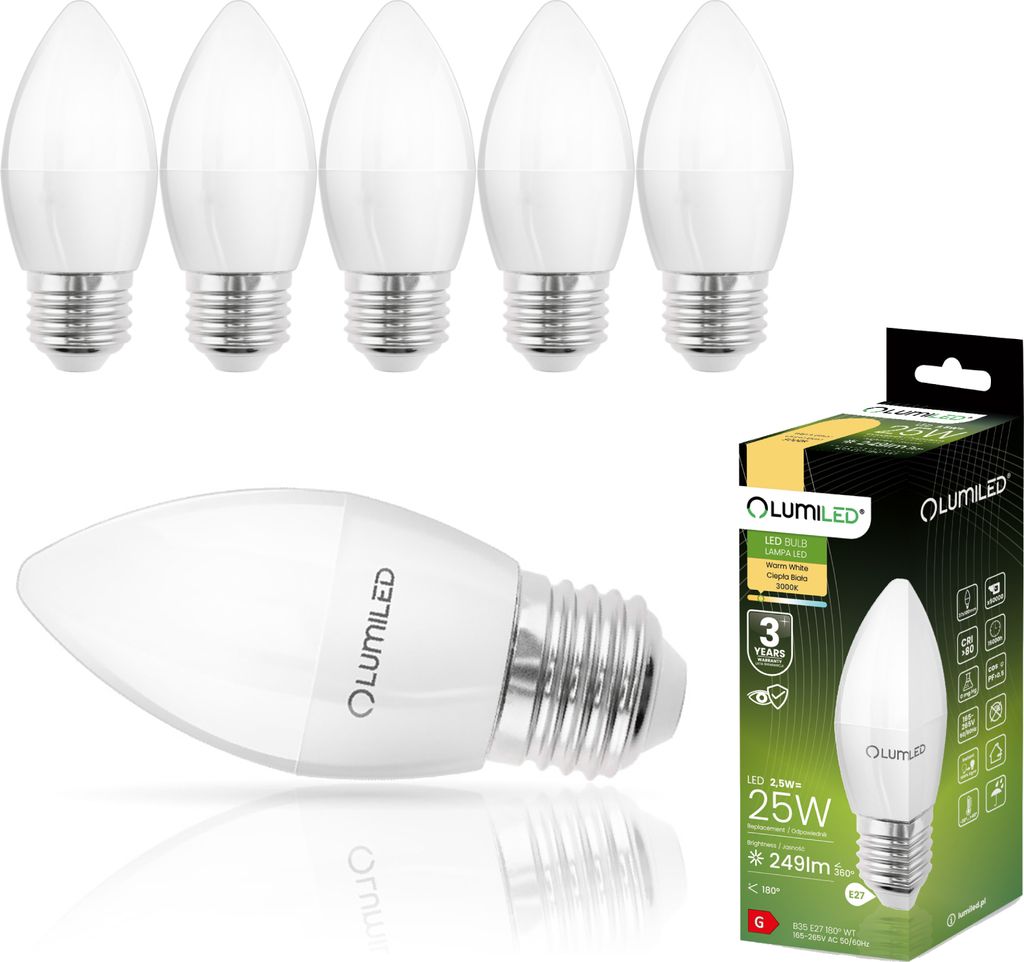 LUMILED B35 E27 LED Lampe 2,5W (ersetzt 25W), 249 Lumen, Kerze Milch Glas Leuchtmittel in Kerzeform 3000K Warmweiß Birne Lampen 180° Grad Abstrah...