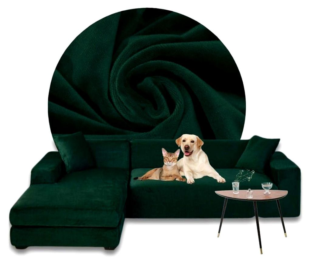 Ecksofa Bezug Dunkelgrün – Sofabezug L-Form – Eckcouch Überwurf – Lounge Abdeckung L-Form – Samt Stretch Couchbezug – Sofahusse für Sc...