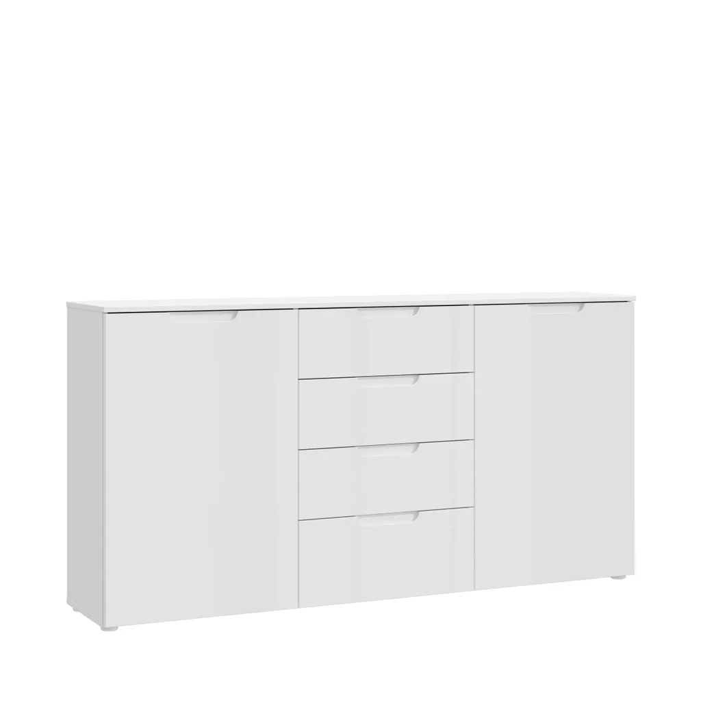 Buffet SIENNA Blanc Brillant 165cm Meuble Gain de Place Rangement Chic