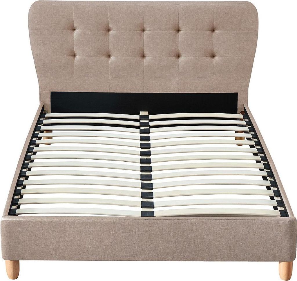 Bett 140 x 190 cm mit gestepptem Kopfteil - Stoff - Beige - Produktbild 