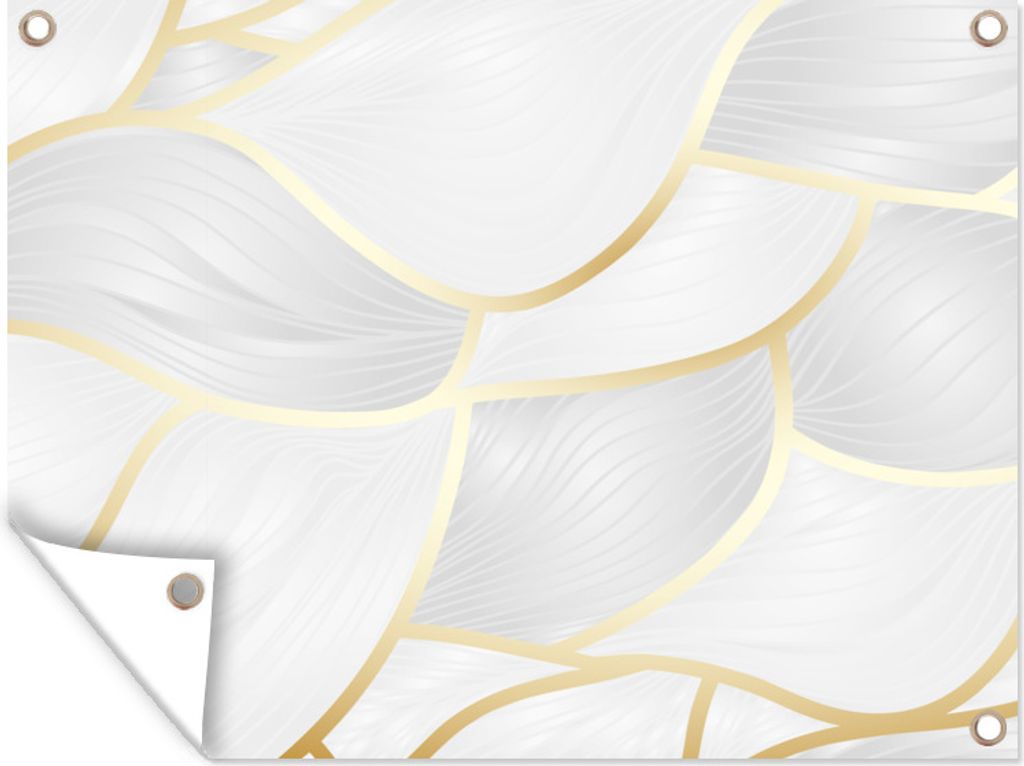 MuchoWow 120x90 cm Outdoor-Poster Gartendeko Sichtschutz Garten Poster für den Garten Abstraktes Muster mit goldenen Linien